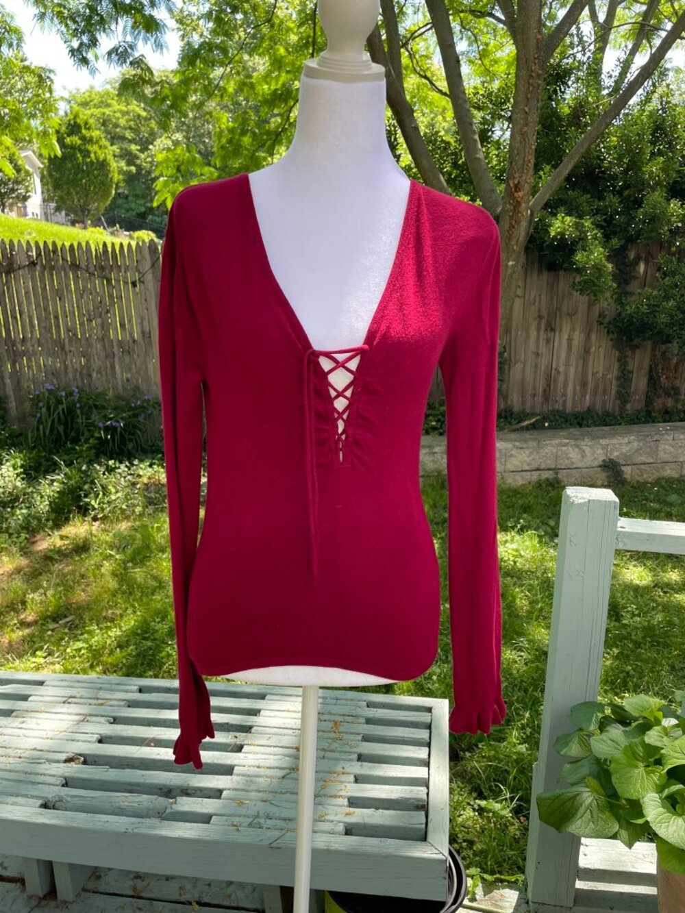 Red Corset-Tie Sweater - Long-sleeved, Soft & Cozy